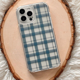 Blue Plaid Clear Phone Case For Sierra Blue iPhone 13 12 Mini 11 Pro Max XR 7 8 Plus SE 2020 Galaxy S20 Fe S21 Ultra With Aesthetic Design Feat